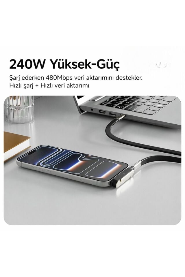Katlanabilir Standlı Type-C to Type-C Adaptör | Taşınabilir Mini Dock Şarj & Veri Dönüştürücü (Anahtarlık Tasarım) Siyah Stant