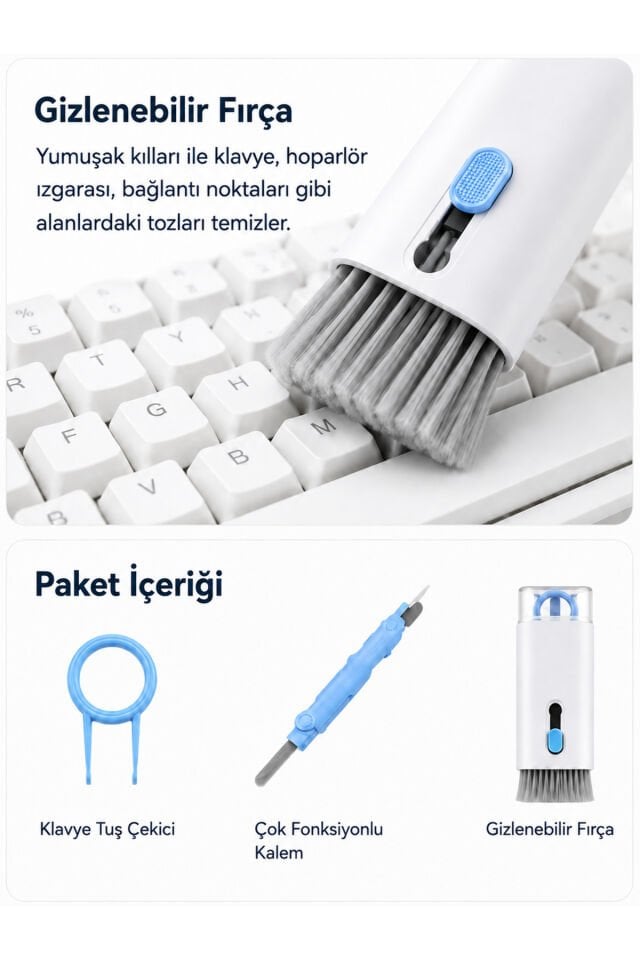 Çok Fonksiyonlu Elektronik Temizlik Kiti Klavye • Tablet • Bilgisayar • Kulaklık • TV • Telefon Uyumlu 7 Aparatlı Detay Temizlik Seti