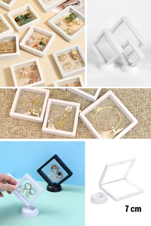 Masa İçin Katlanabilir Çanta Askısı + 7x7 cm Standlı 3D Takı Ziynet Saklama Kutusu Hediyeli