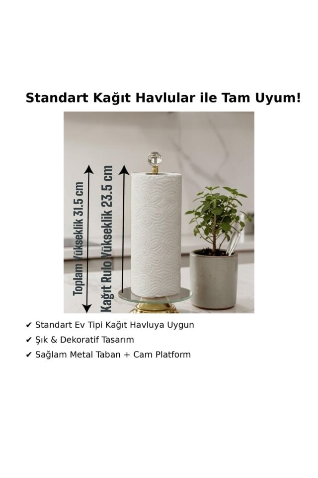 Kristal Taşlı Metal Ayaklı Kağıt Rulo Havluluk,Peçete Organizer (Rulo Kağıt Eni 23.5 cm'e Kadar)