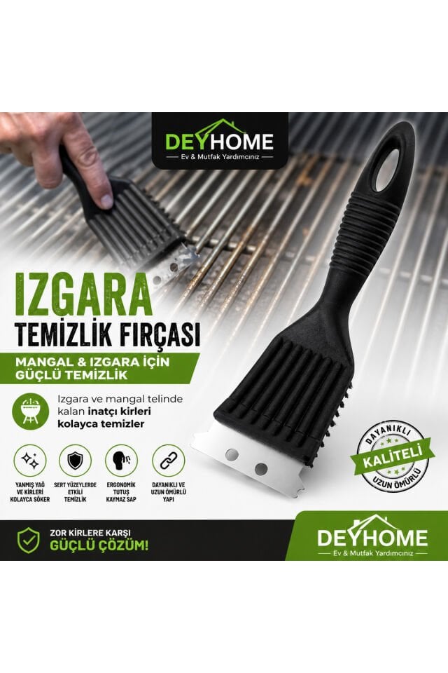 Izgara Temizlik Fırçası – Mangal & Barbekü Tel Temizleyici, Paslanmaz Kazıyıcılı, Ergonomik Saplı Güçlü Temizlik Aparatı