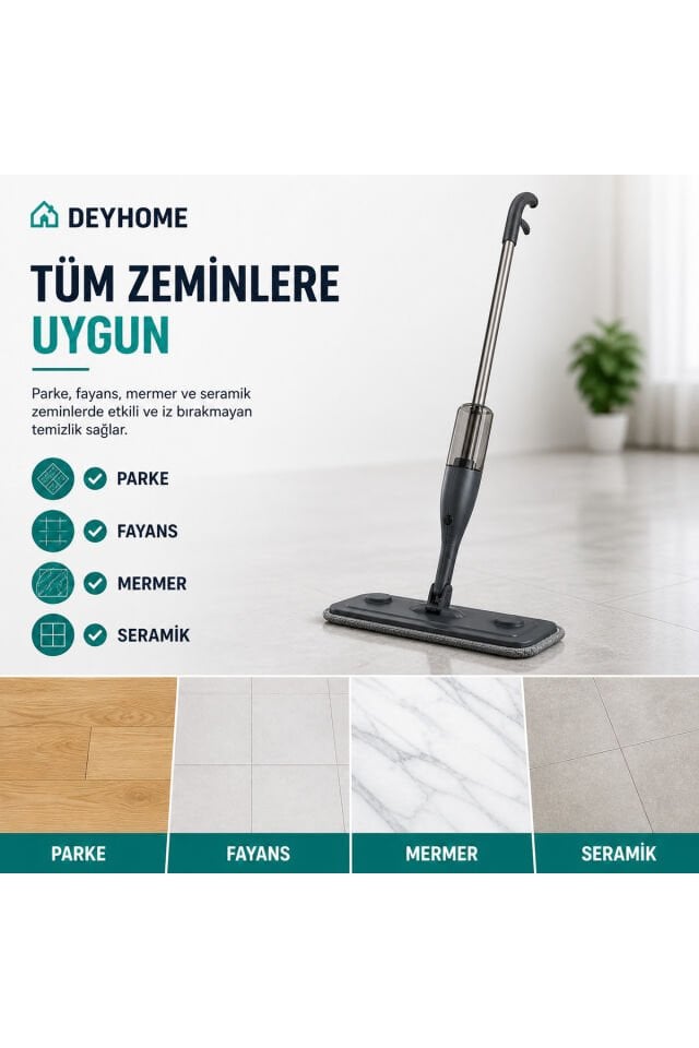 Sprey Mop Temizlik Seti | Su Hazneli Spreyli Paspas | Mikrofiber Bezli | Kovasız Pratik Temizlik