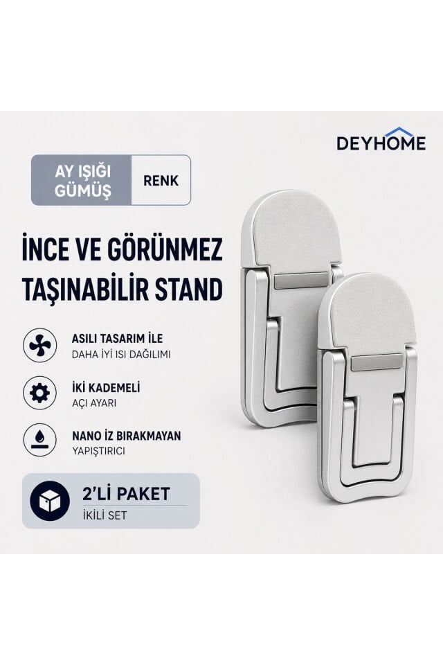 İnce ve Görünmez Laptop Standı 2’li Set – Ayarlanabilir, Nano Yapışkanlı, Isı Dağıtıcı Taşınabilir