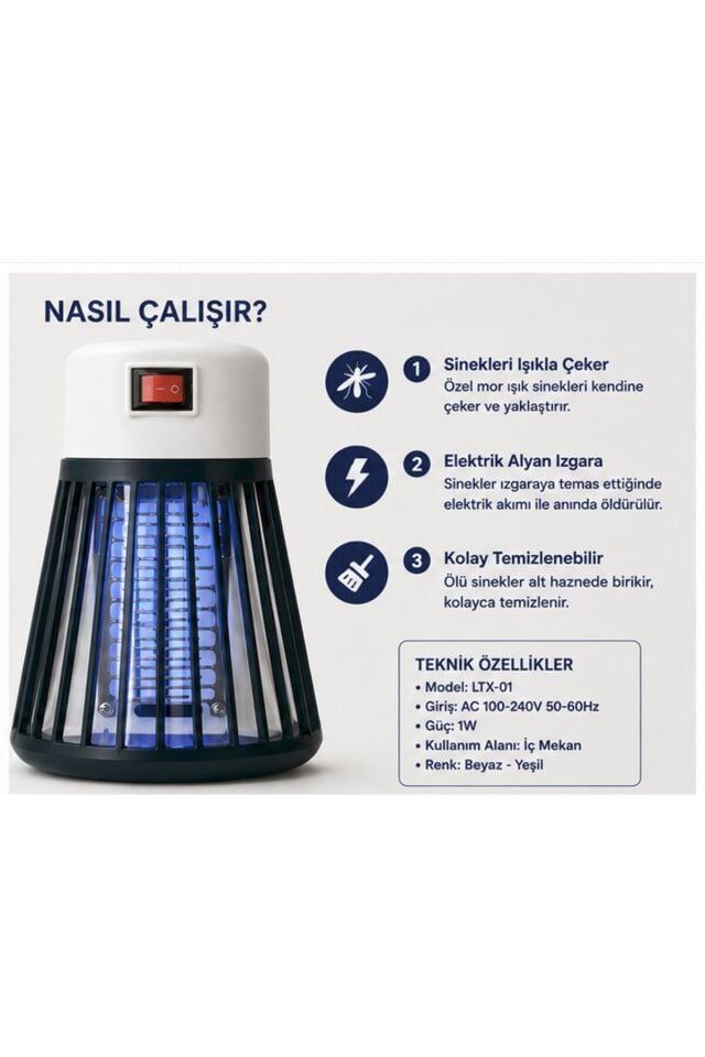 Gece Lambalı Sinek ve Böcek Öldürücü Ltx-01 Elektrikli Sivrisinek Kovucu Iç Mekan Kullanım