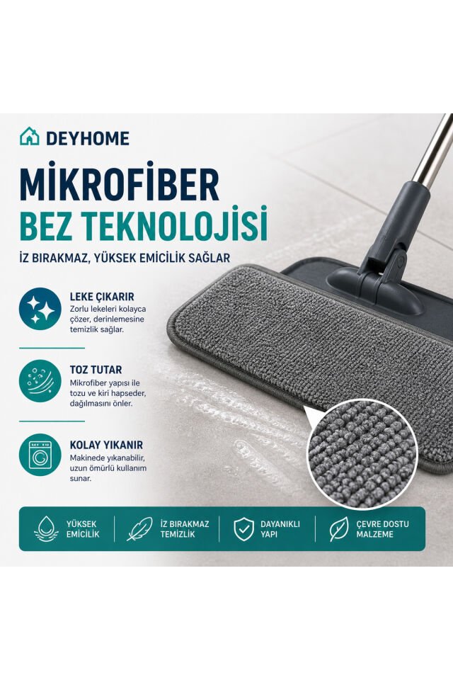 Sprey Mop Temizlik Seti | Su Hazneli Spreyli Paspas | Mikrofiber Bezli | Kovasız Pratik Temizlik + 2 Adet Yedek Mop Bez