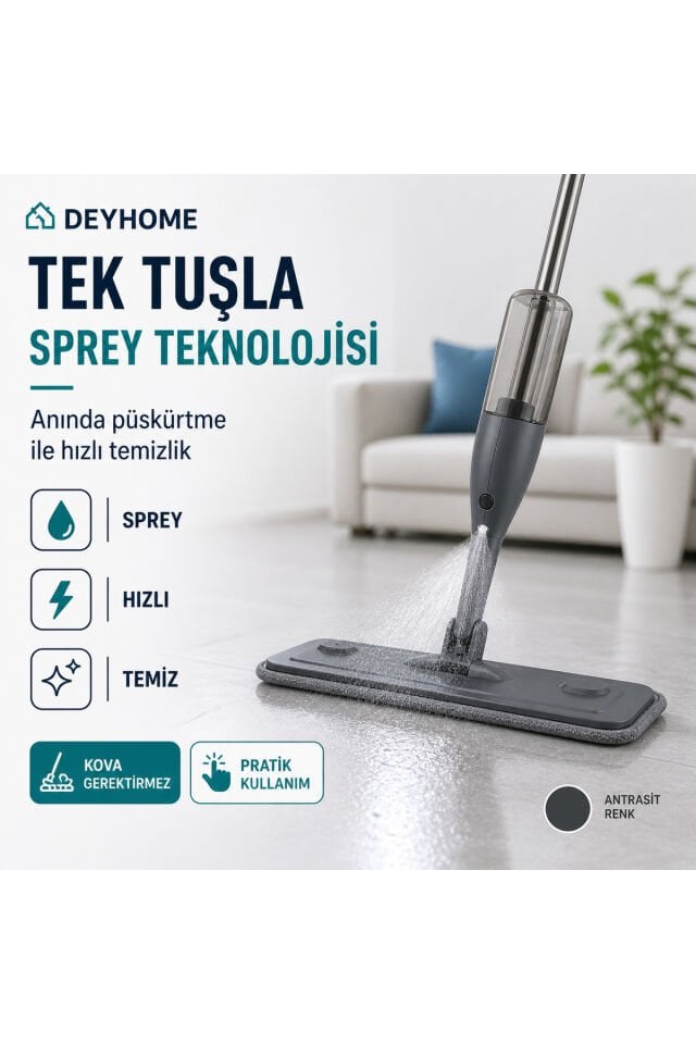 Sprey Mop Temizlik Seti | Su Hazneli Spreyli Paspas | Mikrofiber Bezli | Kovasız Pratik Temizlik + 2 Adet Yedek Mop Bez