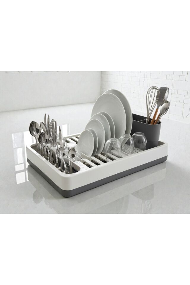 Bulaşık Kurutma Sepeti ve Düzenleyici, Su Tahliyeli Bölme, Modern Ve Pratik Kirli Beyaz