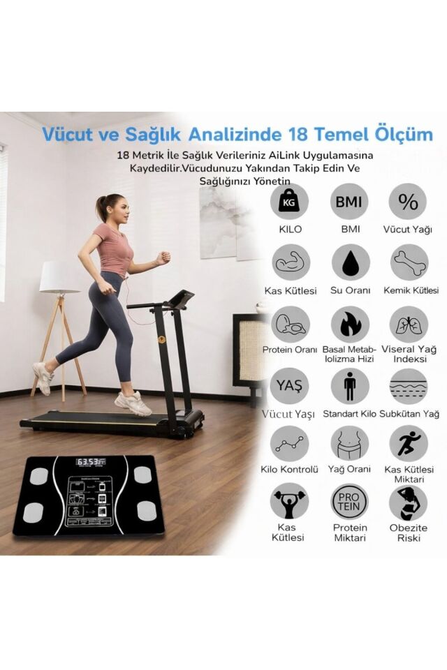 Akıllı Dijital Vücut Analiz Tartısı 180 Kg Kapasiteli Bluetooth Mobil Uygulama Destekli LCD Ekranlı