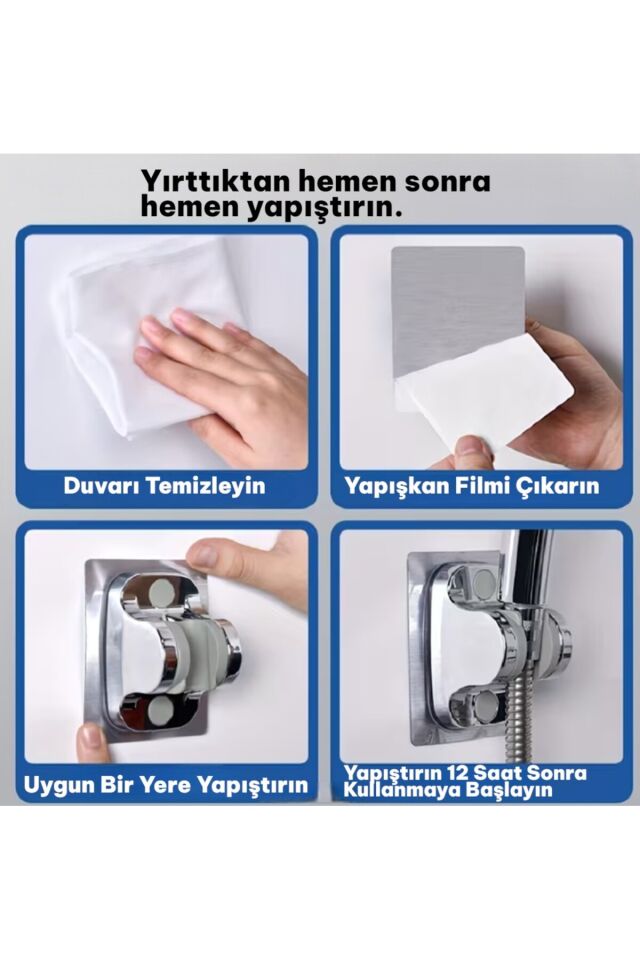 Masajlı Filtreli Siyah Duş Başlığı +Kendiliğinden Yapışkanlı Mafsal (Askı) + 150 cm Örgülü Hortum