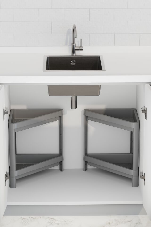 OMAŞ 2 Adet 2 Katlı Üçgen Raf Ünitesi – Köşe Alanlar İçin Şık ve Pratik Düzenleyici Köşe Banyo Rafı