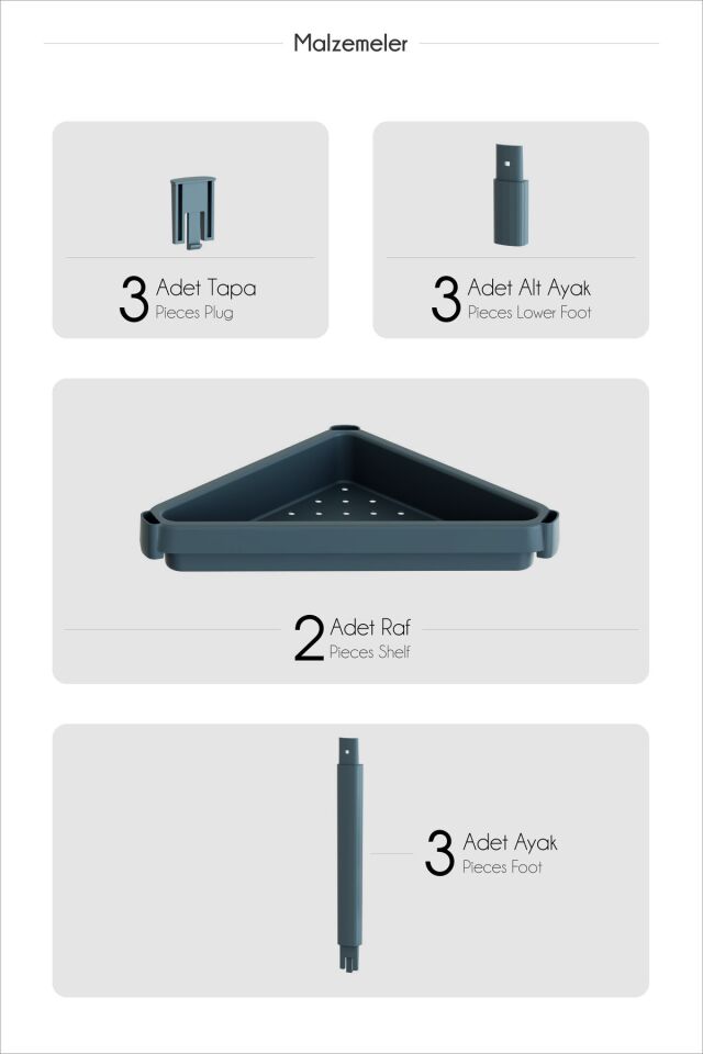 OMAŞ 2 Adet 2 Katlı Üçgen Raf Ünitesi – Köşe Alanlar İçin Şık ve Pratik Düzenleyici Köşe Banyo Rafı