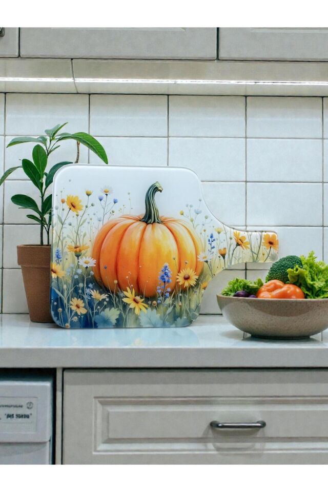 Yeni Desen Saplı Temperli Cam Sebze Meyve Doğrama Kesme Tahtası +Yedek Silikon Ayak 25 cmx 35 cm