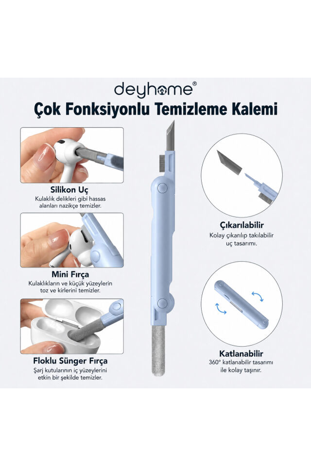 7'si 1 Arada Çok Fonksiyonlu Elektronik Temizlik Kiti – Klavye, Kulaklık, Tablet, Bilgisayar ve TV Ekranı Temizleme Seti