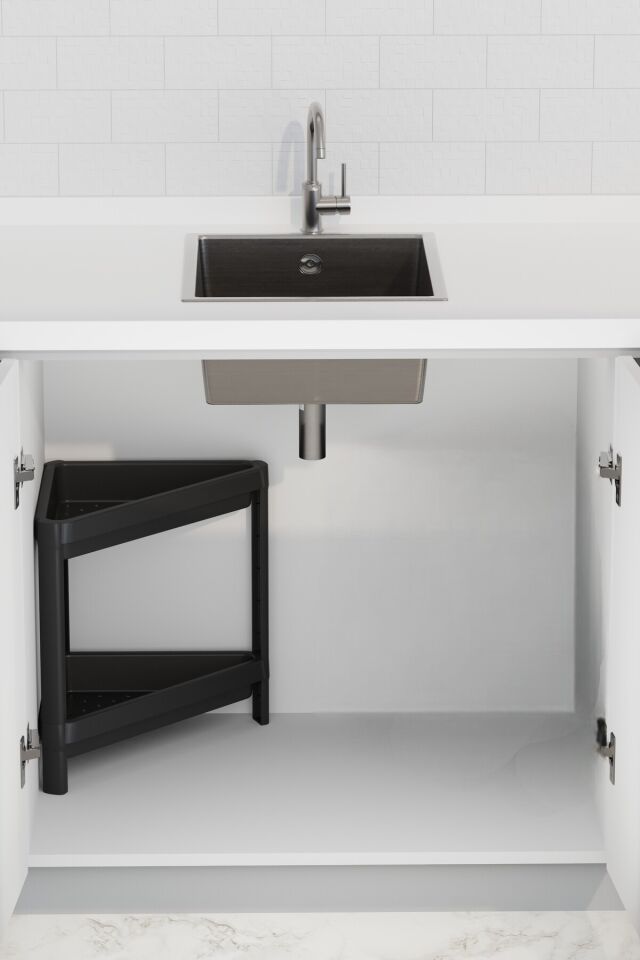 OMAŞ 1 Adet 2 Katlı Üçgen Raf Ünitesi – Köşe Alanlar İçin Şık ve Pratik Düzenleyici Köşe Banyo Rafı