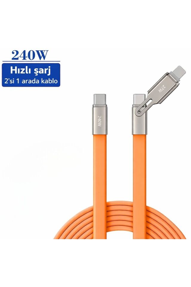 240W 2’si 1 Arada Type-C Hızlı Şarj Kablosu – Type-C & Lightning Uyumlu PD Hızlı Şarj Data Kablosu