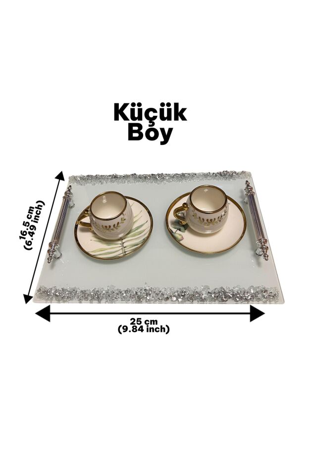 1 Adet Söz Nişan Yüzük-Kahve Servis Tepsi Silver Yaldızlı + Mandallı Kahve Ölçü Kaşığı (16,5 X 25cm)