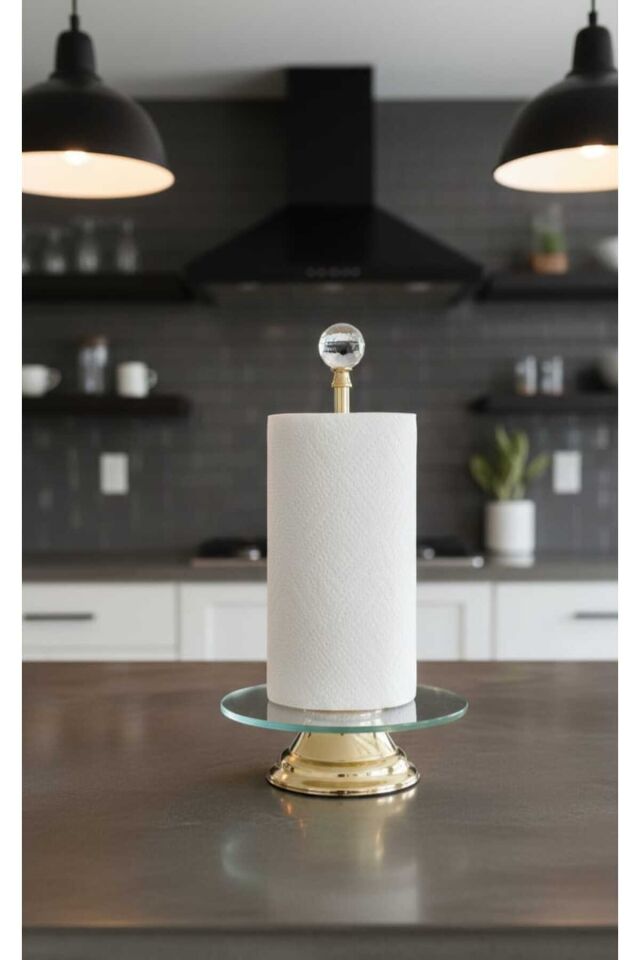 Kristal Taşlı Metal Ayaklı Kağıt Havluluk,Peçete Rulo Kağıt Havlu Organizer