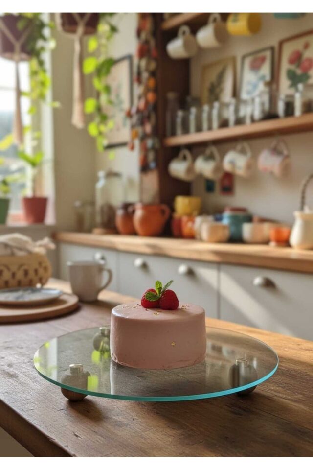 1 Adet 25 cm Yuvarlak Cam Ahşap Top Ayaklı Vidalı Dekoratif Sunumluk Organizer (Ahşap ayak vidalı)