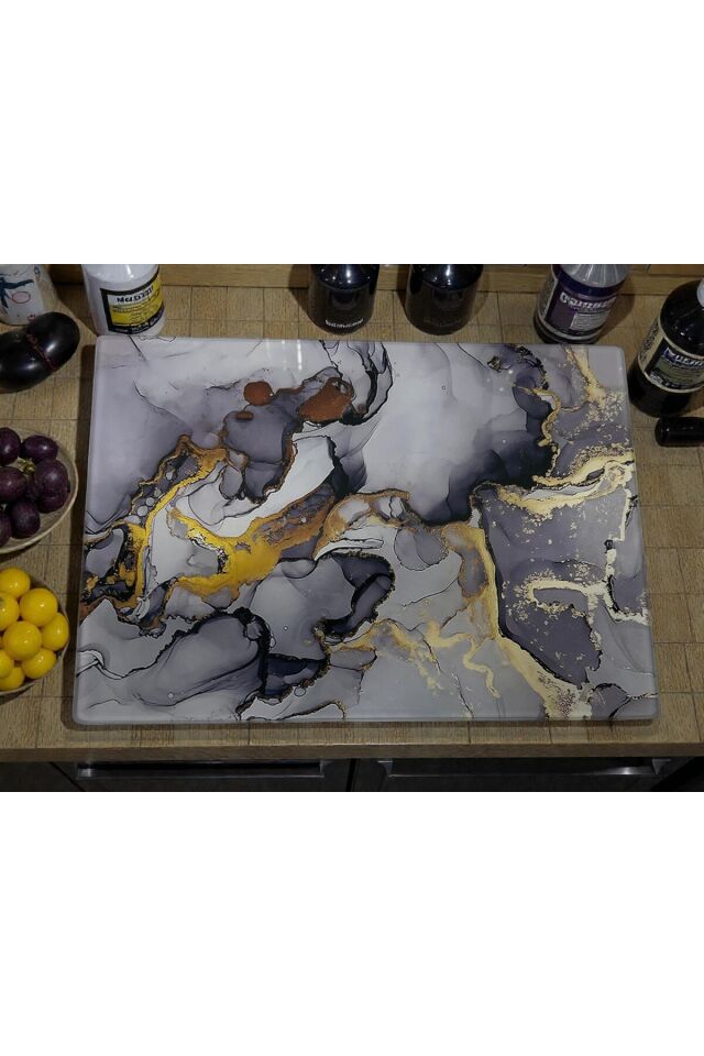 Temperli Cam Sebze (5mm) Meyve Doğrama Kesme Tahtası, Kenarları Oval, Antibakteriyal 25X35CM