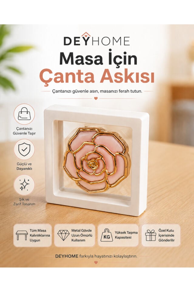Katlanabilir Çanta Askısı Gül Tasarımlı Masa Kenarı Çanta Tutucu Askı Aparatı Kadın Çanta Kancası