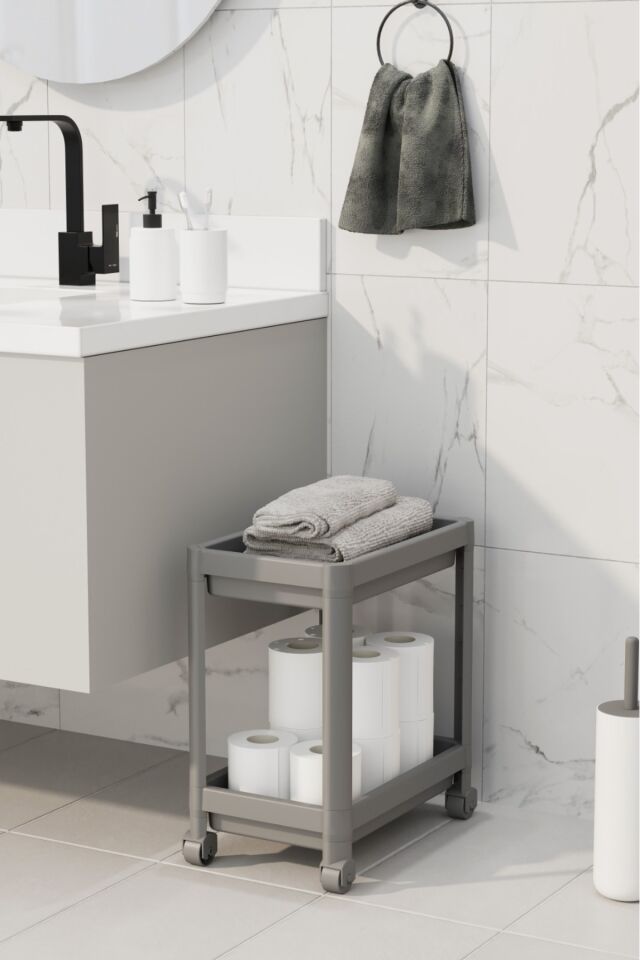 Maja Beyaz 2 Katllı Tekerlekli Banyo Rafı Mutfak Dolabı Düzenleyici Tezgah Altı Organizer