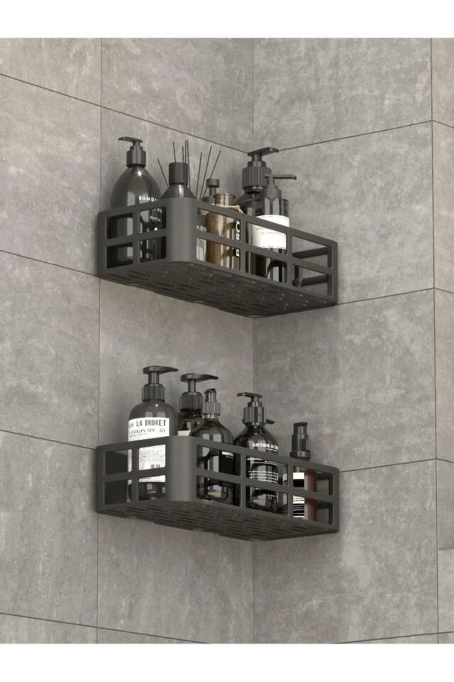 2'li Yapışkanlı Banyo Rafı Şampuanlık Sabunluk Set Duş Aksesuar