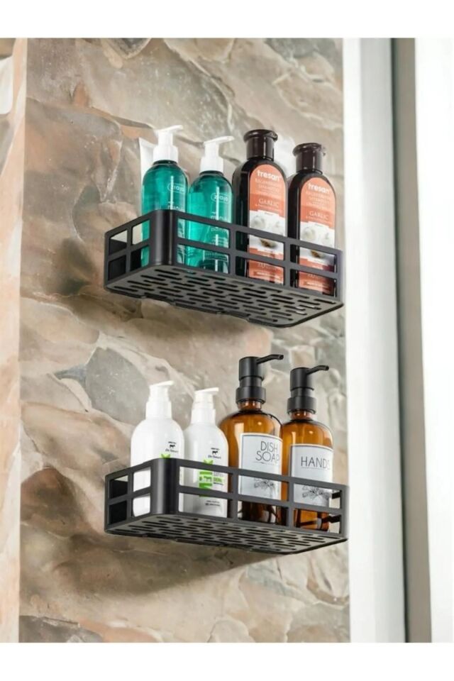 2'li Yapışkanlı Banyo Rafı Şampuanlık Sabunluk Set Duş Aksesuar