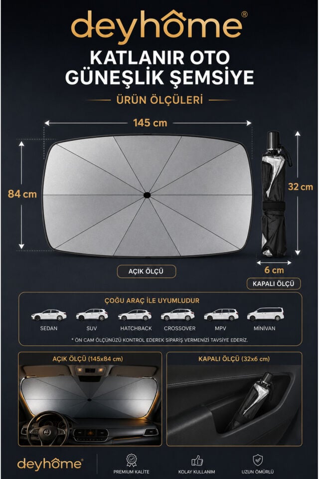 Oto Ön Cam Şemsiyeli Güneşlik Araba Camı Araç İçi Güneşliği