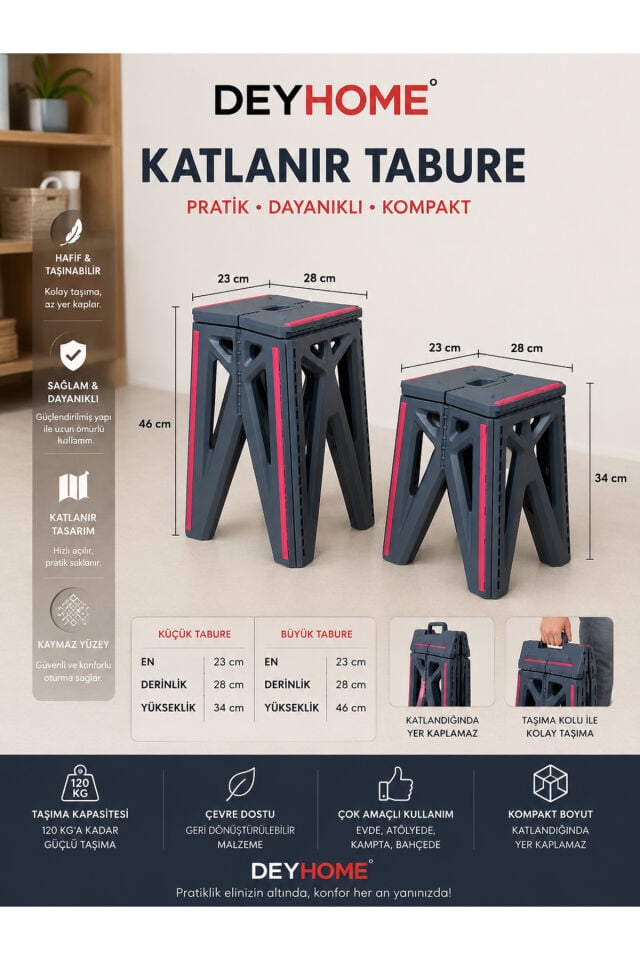  Katlanabilir Büyük Tabure