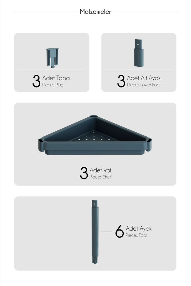 OMAŞ 3 Katlı Üçgen Raf Ünitesi – Köşe Alanlar İçin Şık ve Pratik Düzenleyici Köşe Banyo Rafı