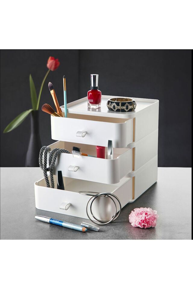 3 Katlı Çekmeceli Masaüstü Organizer – Makyaj, Takı ve Aksesuar Düzenleyici