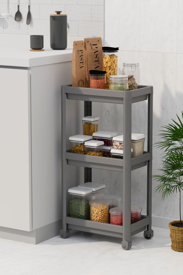 PEGGY 3 Katlı Tekerlekli Raf Ünitesi –Çok Amaçlı Mutfak Erzak Banyo Raf Ünitesi Tekerlekli Organizer
