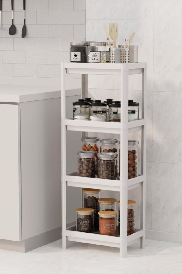 MAGGIE 4 Katlı Banyo & Mutfak Raf Düzenleyici Ünite – Şampuanlık, Havluluk, Dolap ve Organizer