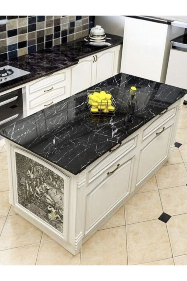 5mt x 60 cm Gri-Mavi-Siyah Mermer Desenli Masa Tezgah Mutfak Su Geçirmez Yapışkanlı Folyo Sticker