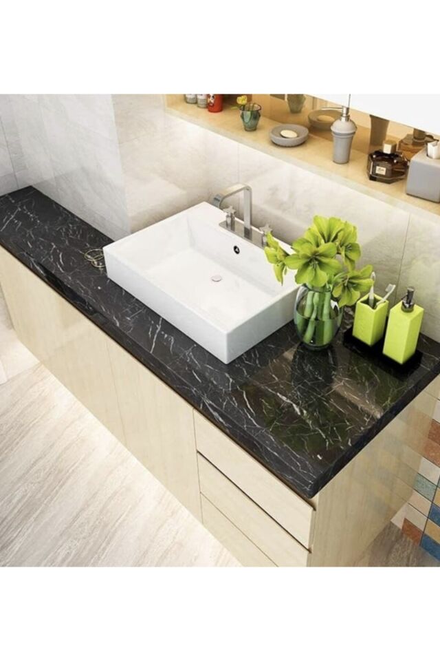 5mt x 60 cm Gri-Mavi-Siyah Mermer Desenli Masa Tezgah Mutfak Su Geçirmez Yapışkanlı Folyo Sticker