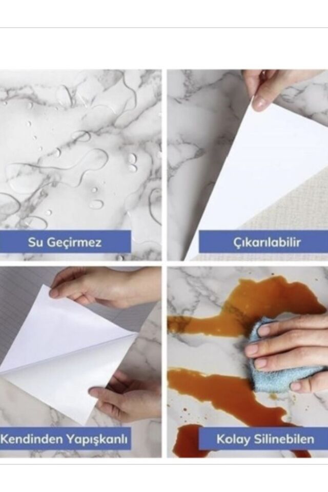 5mt x 60 cm Gri-Mavi-Siyah Mermer Desenli Masa Tezgah Mutfak Su Geçirmez Yapışkanlı Folyo Sticker