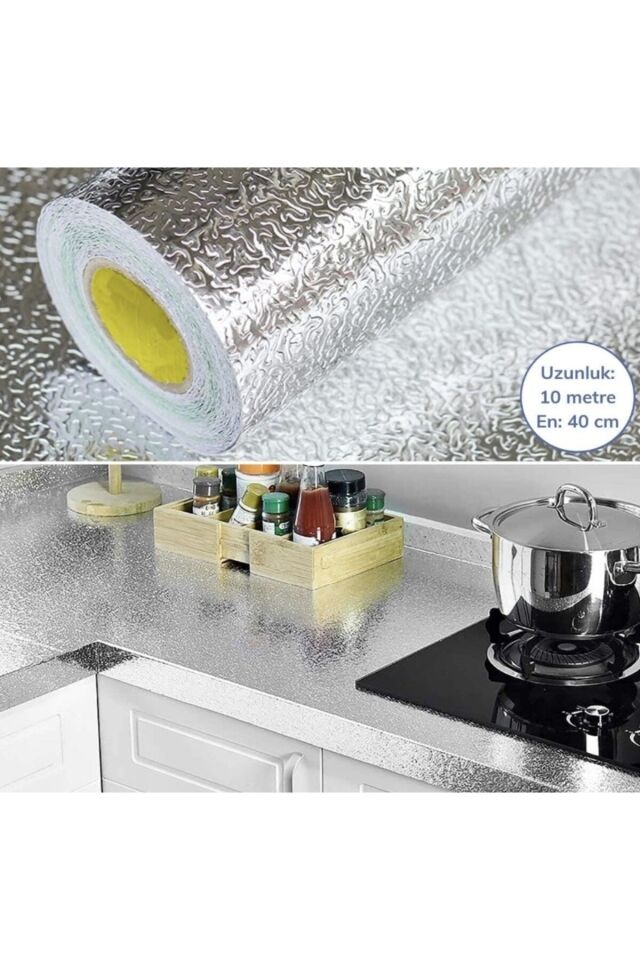 10 Metre Kendinden Yapışkanlı Silinebilir Mutfak Tezgah Üstü Sticker Folyo Gümüş Renk