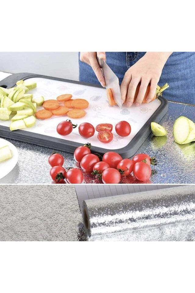 10 Metre Kendinden Yapışkanlı Silinebilir Mutfak Tezgah Üstü Sticker Folyo Gümüş Renk