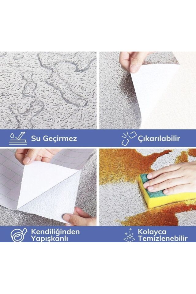 10 Metre Kendinden Yapışkanlı Silinebilir Mutfak Tezgah Üstü Sticker Folyo Gümüş Renk