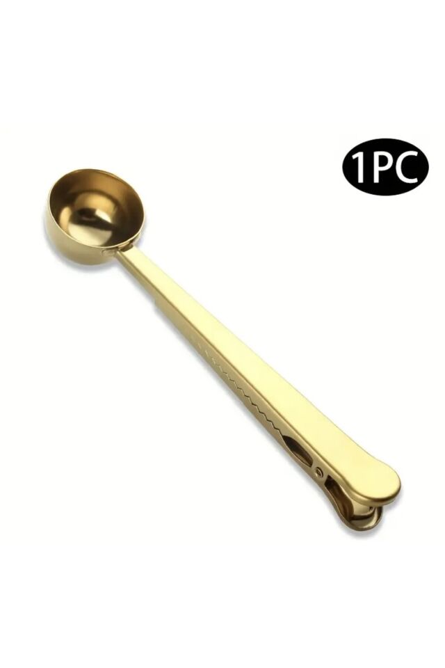 1 Adet Mandallı Kahve Ölçü Kaşığı Gold Çok Fonksiyonlu Paslanmaz Çelik Kaşık