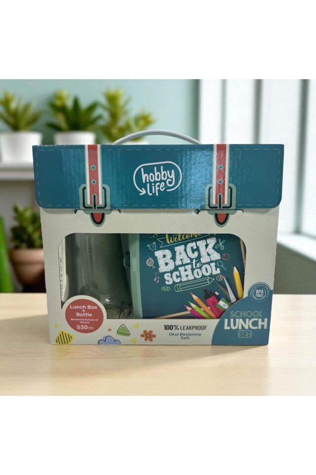 Okul Beslenme Seti: Su Matarası (530ML) ve Desenli Beslenme Kutusu