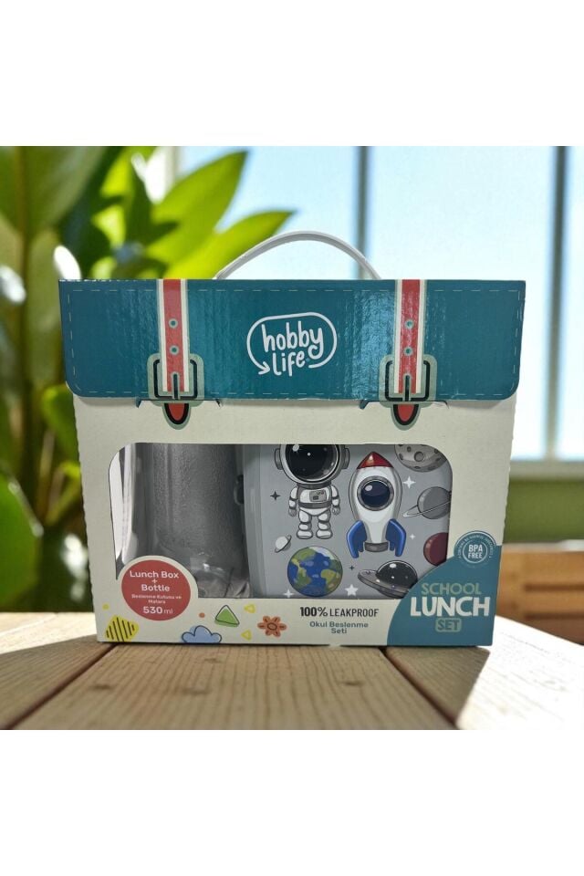 Okul Beslenme Seti: Su Matarası (530ML) ve Desenli Beslenme Kutusu (5PP Gıda İçin Güvenilir Plastik)