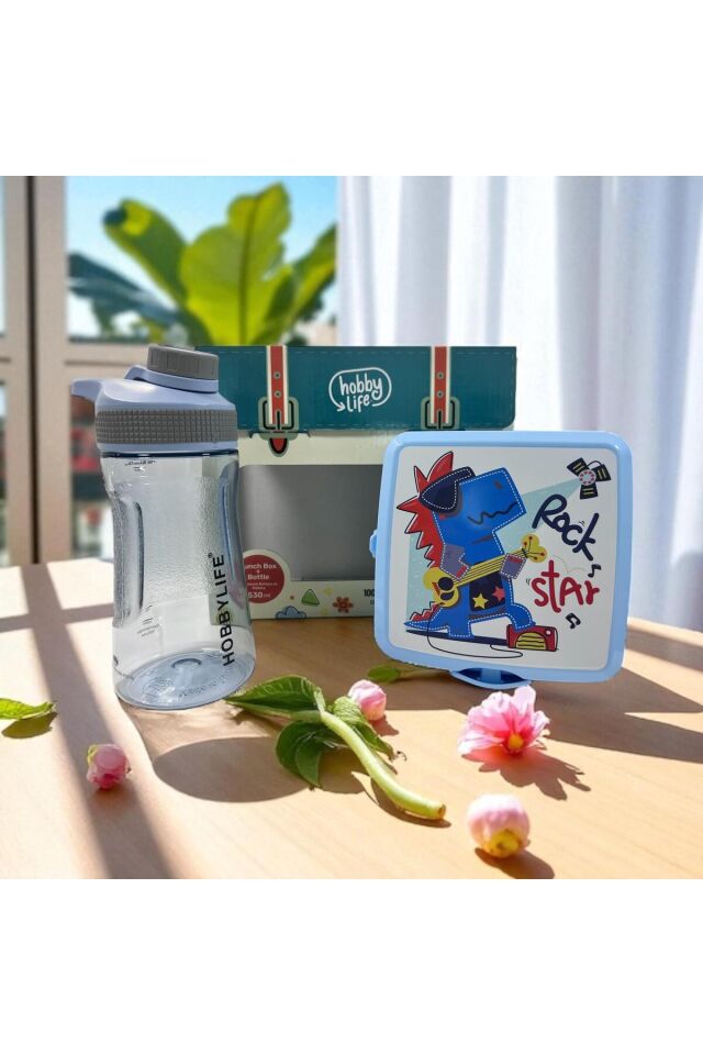 Okul Beslenme Seti: Su Matarası (530ML) ve Desenli Beslenme Kutusu