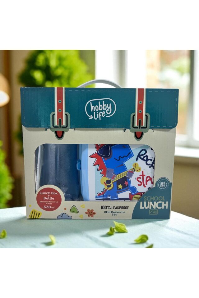 Okul Beslenme Seti: Su Matarası (530ML) ve Desenli Beslenme Kutusu