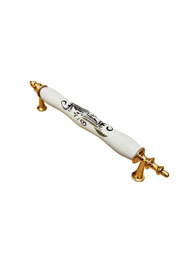 Porselen Kulp Sarmaşık Altın Desenli 128mm (12.8cm) Mobilya Çekmece Kapak Kulbu