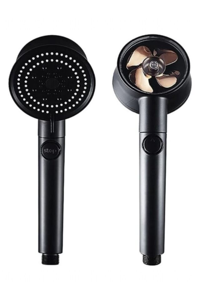Turbo Fan Pervaneli 5 Fonksiyonlu Star Stop Su Tasarruflu Duş Başlığı Siyah