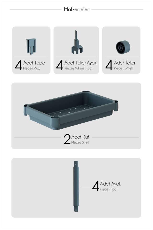 Maja Beyaz 2 Katllı Tekerlekli Banyo Rafı Mutfak Dolabı Düzenleyici Tezgah Altı Organizer