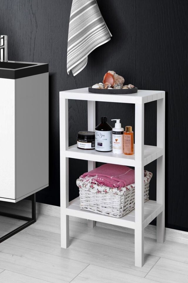 OMBEG 3 Katlı Düzenleyici Plastik Raf Ünitesi Kitaplık, Banyo Mutfak Rafı, Ayakkabılık Beyaz