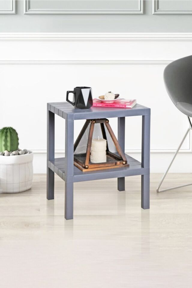 Ombeg 2 Katlı Plastik Bahçe Sehpası, Gazetelikli Masa, Havuz, Plaj, Balkon, Banyo, Mutfak Sehpası