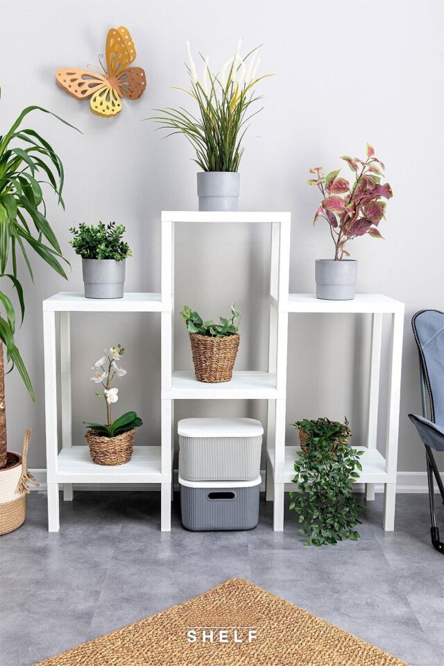 Ombeg 6 Katlı Modüler Raf Banyo Düzenleyici Mutfak Balkon Salon Bahçe Organizeri Beyaz Pratik Montaj